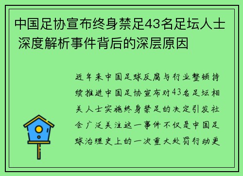 中国足协宣布终身禁足43名足坛人士 深度解析事件背后的深层原因 中国足协宣布终身禁足43名足坛人士 深度解析事件背后的深层原因